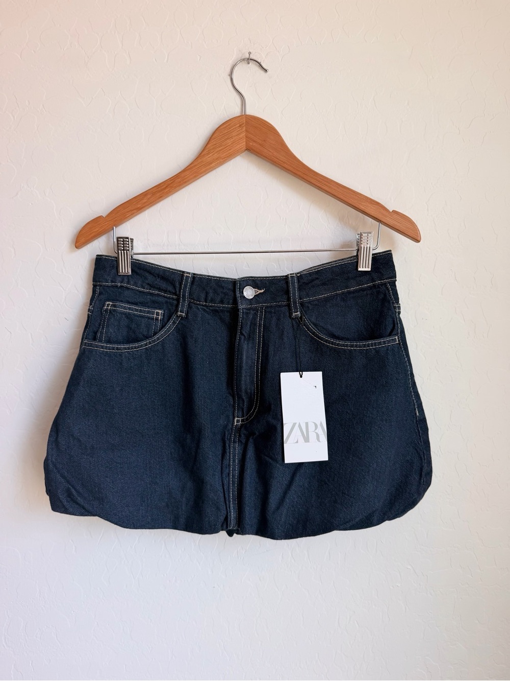 Zara Dark Blue Denim Balloon Mini Skirt